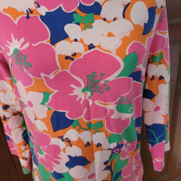 Talbots Womens Floral Print Top L 3/4 Sleeve Cotton/Spandex Multicolor - Picture 2 of 5